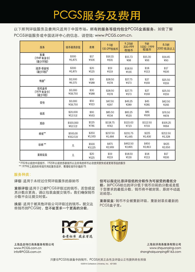 PCGS&nbsp;評級費優(yōu)惠將于9月份在上海實行